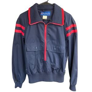 Vtg Obermeyer Anorak Sherpa Blue Jacket Red Striped Men's Medium Outdoors Preppy
